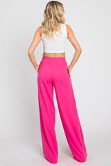 Fuchsia Wide Leg Fray Hem Long Sweatpants