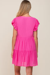 Fuchsia Ruffle Sleeve Tiered Maternity Dress