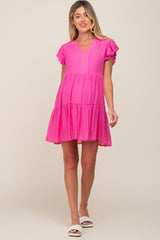 Fuchsia Ruffle Sleeve Tiered Maternity Dress