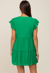 Green Ruffle Sleeve Tiered Maternity Dress