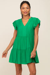 Green Ruffle Sleeve Tiered Maternity Dress