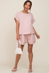 Light Pink  Short Cuffed Sleeve Top and Short Maternity Set