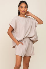 Taupe Short Cuffed Sleeve Top and Short Maternity Set