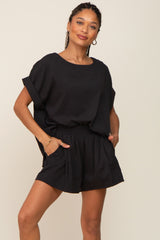 Black Short Cuffed Sleeve Top and Short Set