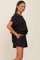 Black Short Cuffed Sleeve Top and Short Set