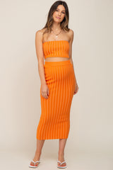 Orange Ribbed Strapless Two Piece Maternity Skirt Set