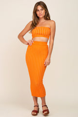 Orange Ribbed Strapless Two Piece Maternity Skirt Set