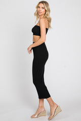 Black Ribbed Strapless Two Piece Skirt Set