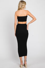 Black Ribbed Strapless Two Piece Skirt Set