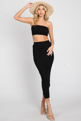 Black Ribbed Strapless Two Piece Skirt Set