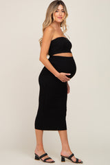 Black Ribbed Strapless Two Piece Maternity Skirt Set