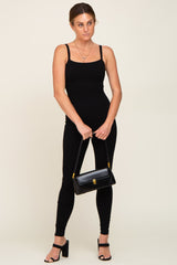 Black Ribbed Sleeveless Maternity Jumpsuit