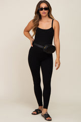 Black Ribbed Sleeveless Maternity Jumpsuit