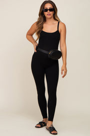 Black Ribbed Sleeveless Maternity Jumpsuit