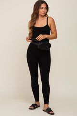 Black Ribbed Sleeveless Maternity Jumpsuit