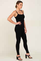 Black Ribbed Sleeveless Jumpsuit