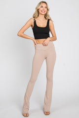 Taupe Rib Knit Flare Matenrity Leggings