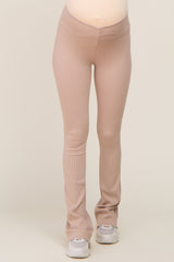 Taupe Rib Knit Flare Matenrity Leggings