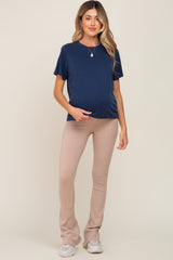 Taupe Rib Knit Flare Matenrity Leggings