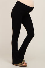 Black Rib Knit Flare Matenrity Leggings