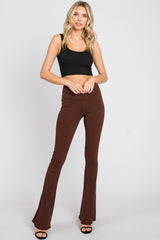 Brown Rib Knit Flare Leggings