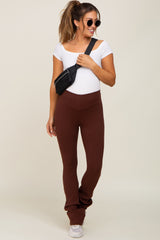 Brown Rib Knit Flare Maternity Leggings