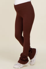 Brown Rib Knit Flare Maternity Leggings