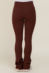 Brown Rib Knit Flare Maternity Leggings