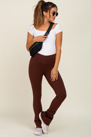 Brown Rib Knit Flare Maternity Leggings