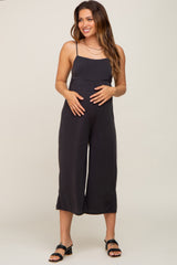 Black Sleeveless Cropped Maternity Jumpsuit