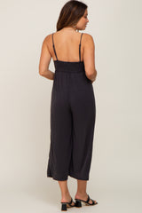 Black Sleeveless Cropped Maternity Jumpsuit