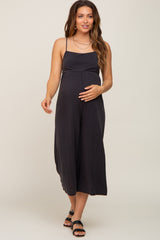 Black Sleeveless Cropped Maternity Jumpsuit