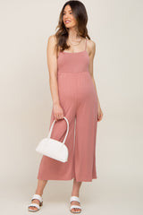 Mauve Sleeveless Cropped Maternity Jumpsuit