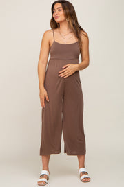 Brown Sleeveless Cropped Maternity Jumpsuit