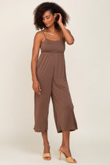 Brown Sleeveless Cropped Maternity Jumpsuit