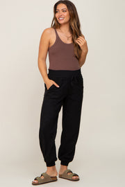 Black Smocked Maternity Joggers