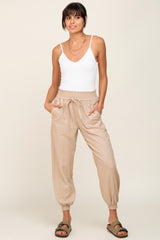 Beige Smocked Joggers