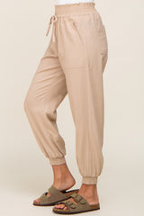 Beige Smocked Joggers