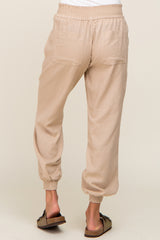 Beige Smocked Joggers