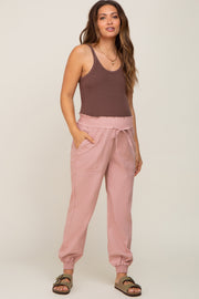 Mauve Smocked Maternity Joggers