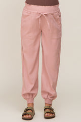 Mauve Smocked Maternity Joggers