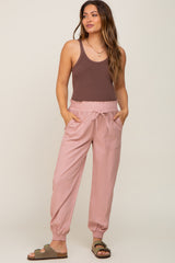 Mauve Smocked Maternity Joggers