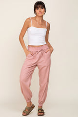 Mauve Smocked Maternity Joggers