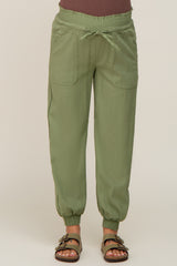 Olive Smocked Maternity Joggers