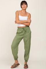 Olive Smocked Maternity Joggers