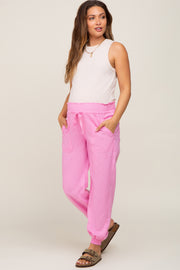 Pink Smocked Maternity Joggers