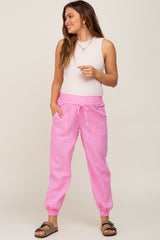 Pink Smocked Maternity Joggers
