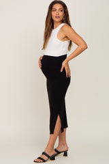 Black Side Slit Maternity Midi Skirt