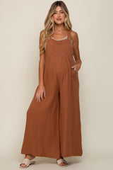 Rust Pocket Front Maternity Wide Leg Jumpsuit