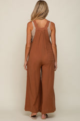 Rust Pocket Front Maternity Wide Leg Jumpsuit